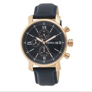 Fossil Watch with Chronograph and Black Leather Strap